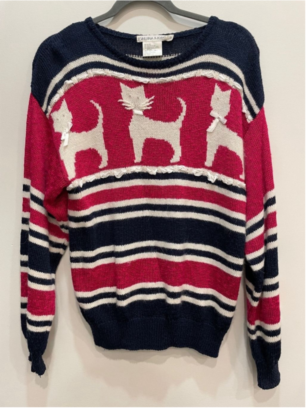 Vintage Cotton Angora Knit Cat Sweater Small Grannie Novelty Twee